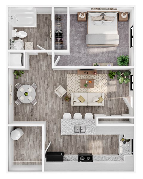 Floor plan for 1 bed, 1 bath, 616 sqft